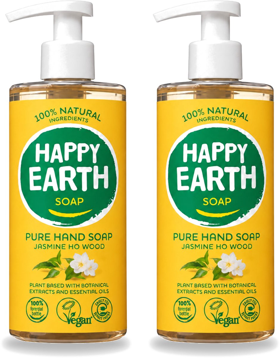 2 x Happy Earth – Handzeep – 100% Natuurlijk Jasmine Ho Wood – 300 ml - Voordeelverpakking - 2 stuks