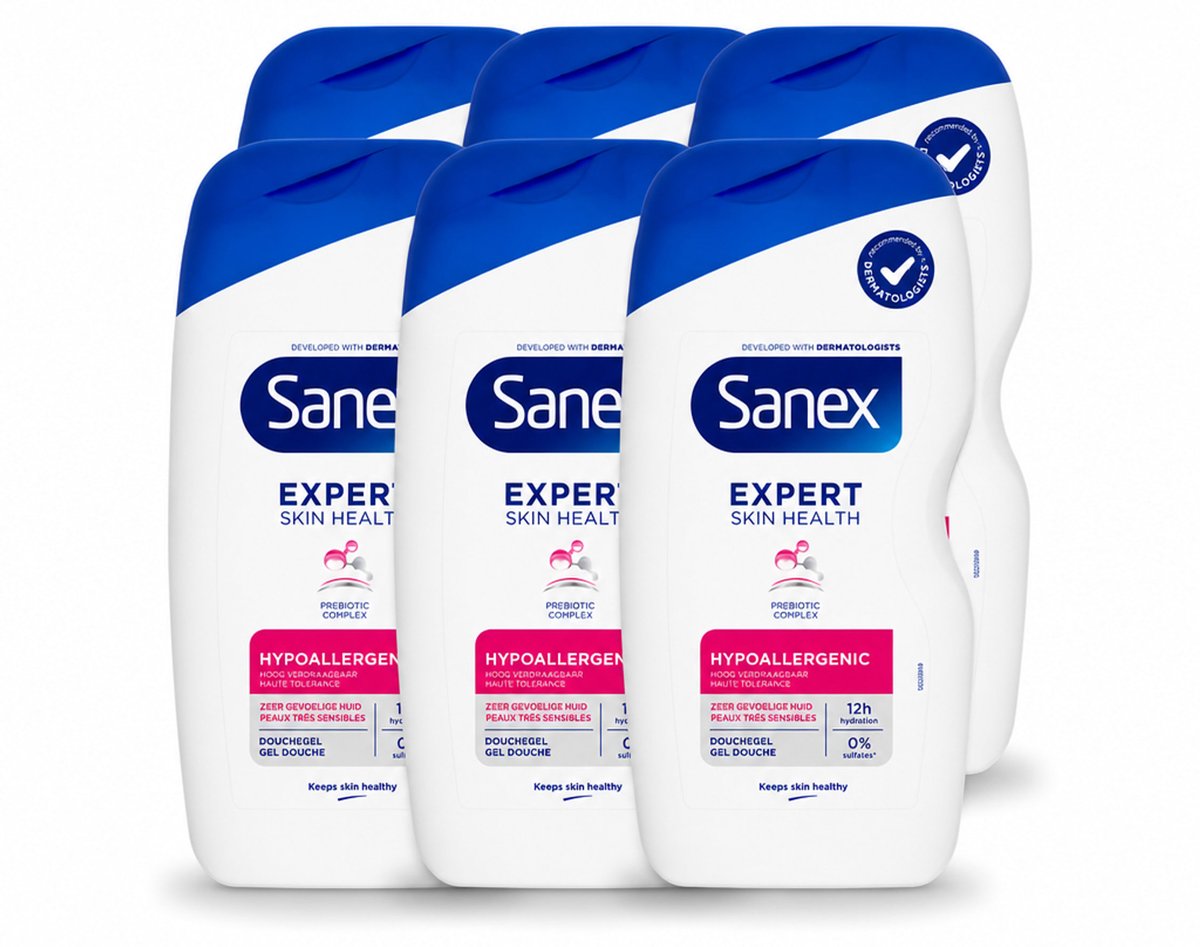 6 x Sanex – Douchegel – Expert Skin Health Hypoallergeen – 400 ml - Voordeelverpakking - 6 stuks