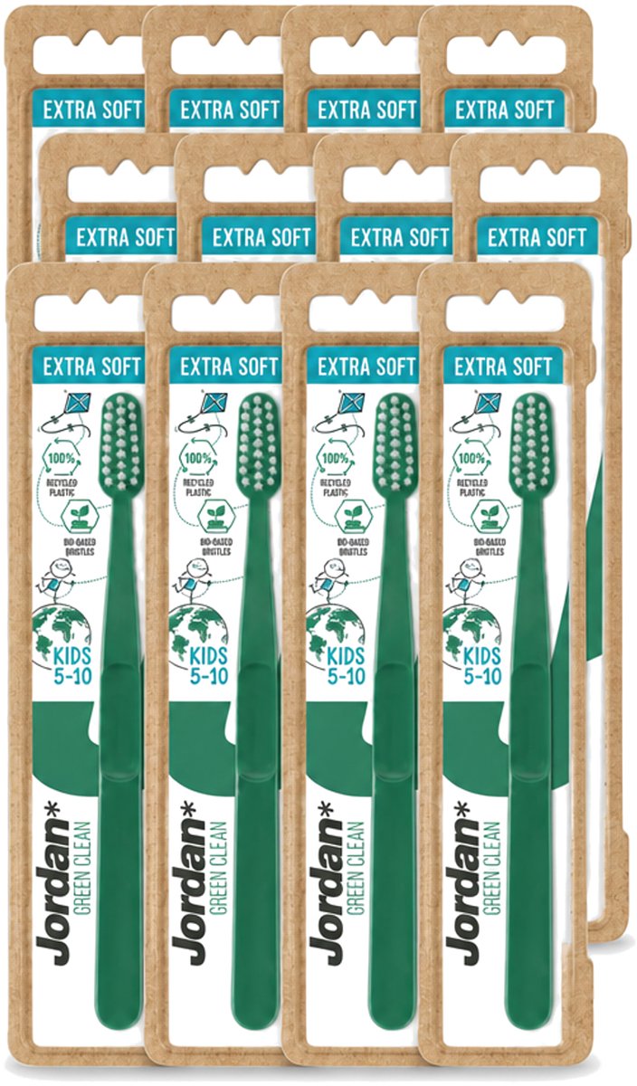 12 x Jordan - Tandenborstel - Green Clean - Extra Soft - 5 tot 10 Jaar - Voordeelverpakking - 12 stuks