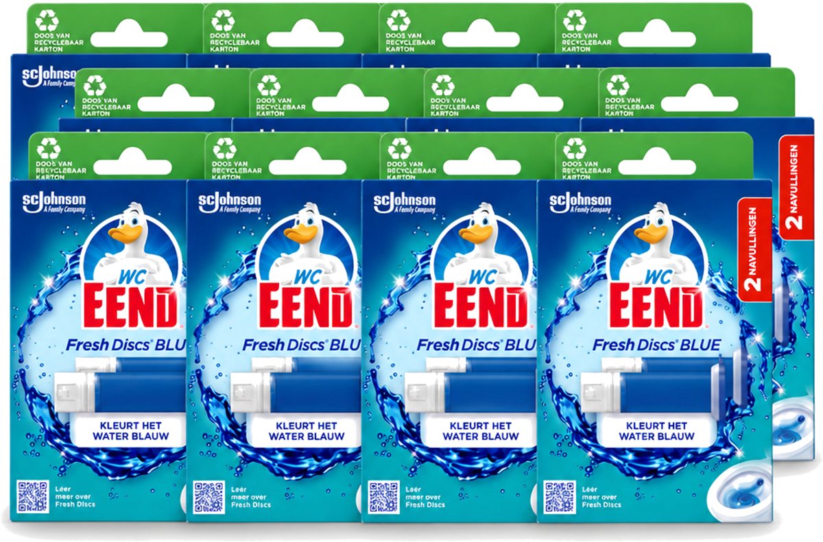 12 x WC Eend - Fresh Discs Coloring Blue - Duo Navulling - Kleurt Water Blauw & Verfrist - 72 ml - Voordeelverpakking - 12 stuks