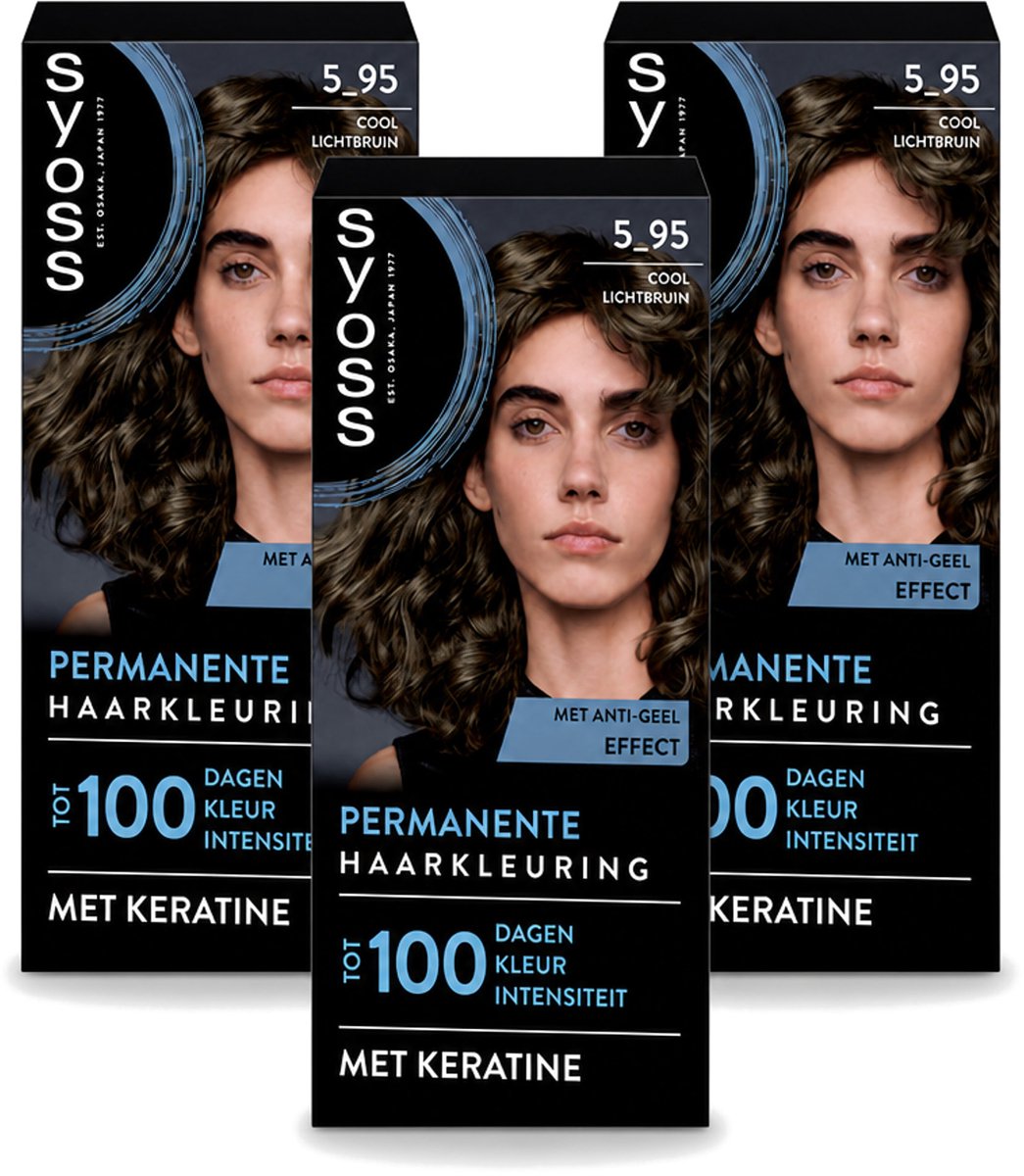 3 x SYOSS - Permanent Coloration 5-95 - Haarverf - Permanente Haarkleuring - Cool Lichtbruin - Grijsdekking - Vermindert Haarbreuk - Voordeelverpakking - 3 stuks