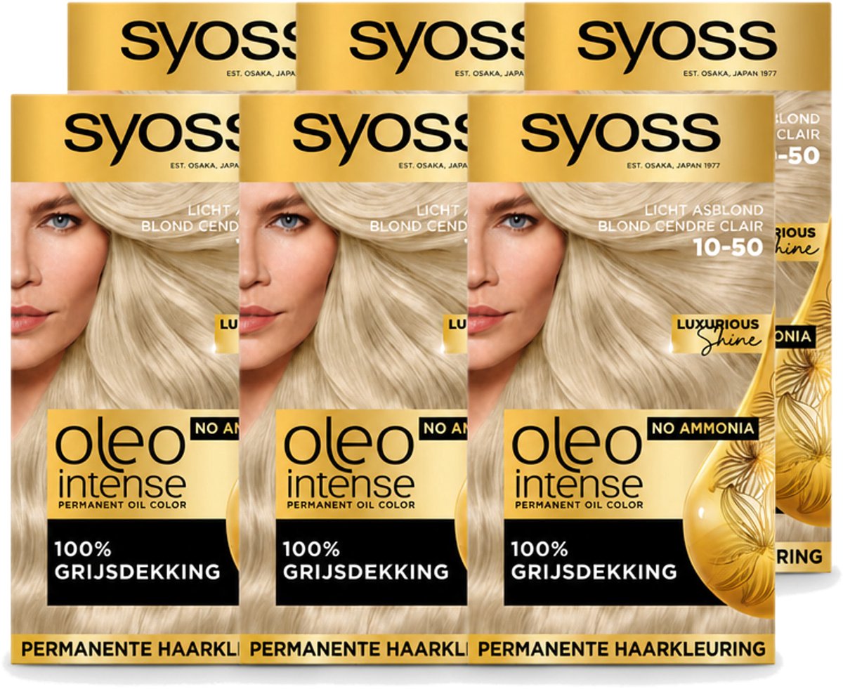 6 x SYOSS - Oleo Intense 10-50 - Haarverf - Permanente Haarkleuring - Licht Asblond - Langdurige Kleur - Voordeelverpakking - 6 stuks