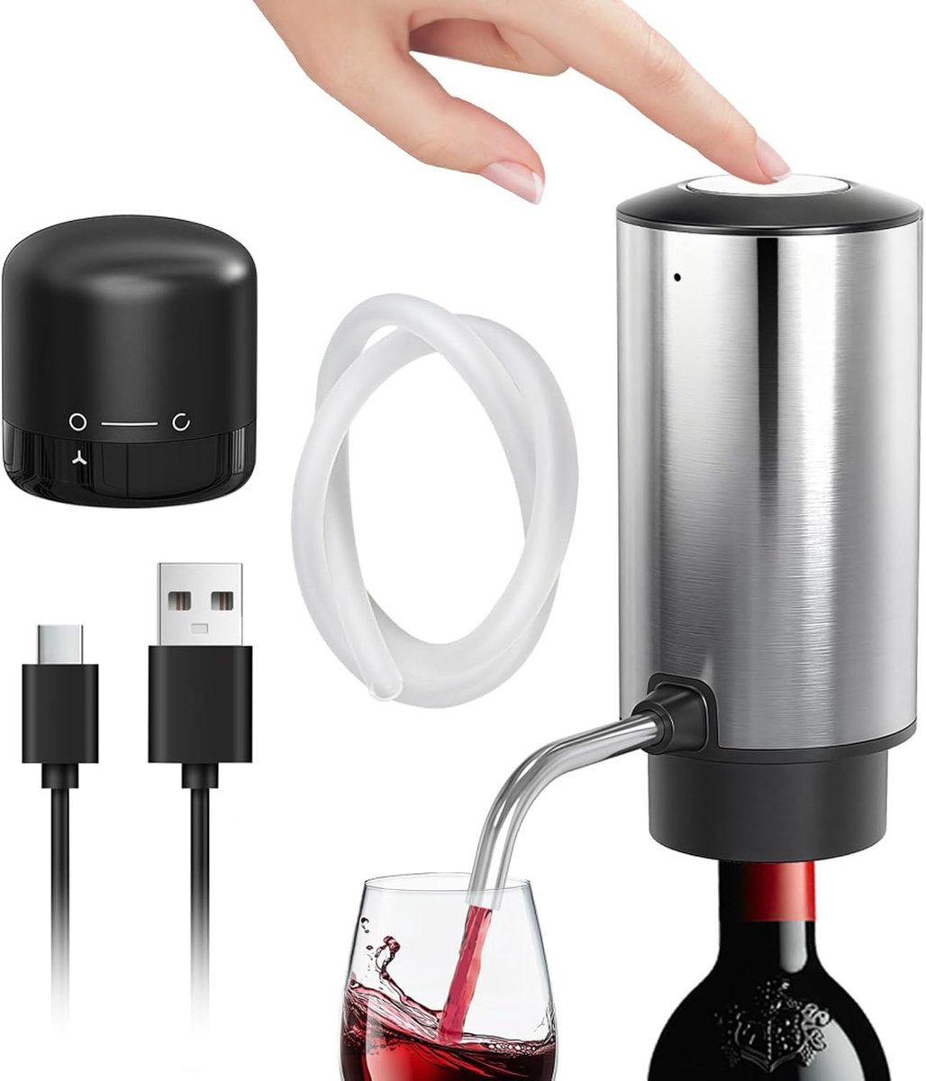 Elektrische wijnluchtiger met vacuümsluiting - oplaadbare decanteerder - druppelvrije schenking - ShopVlot