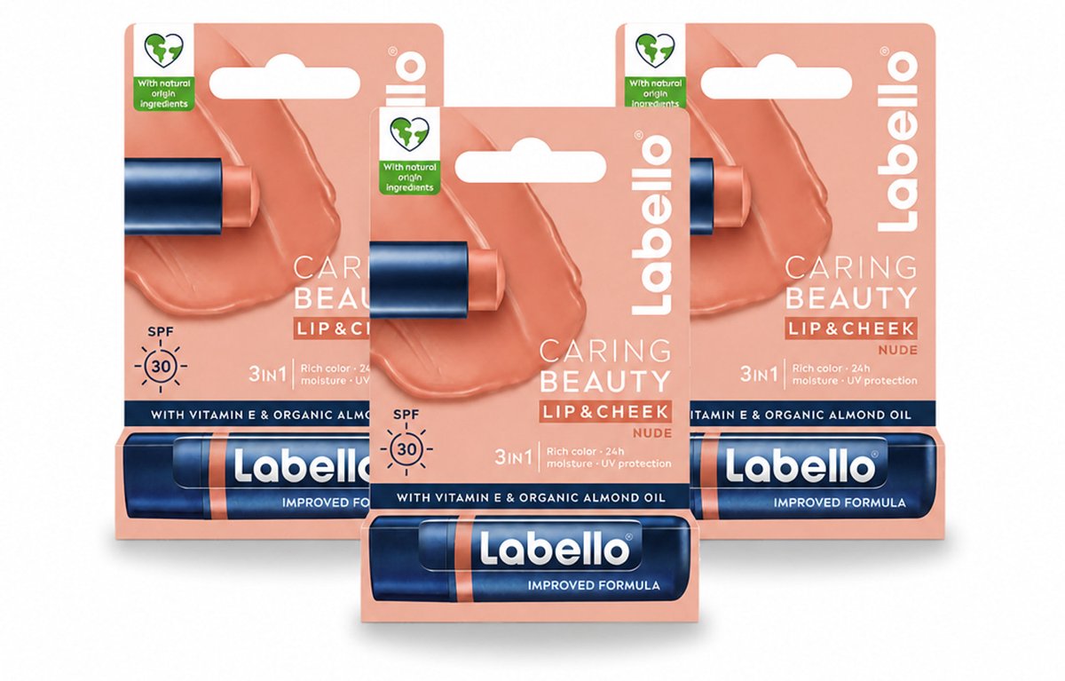 3 x Labello – CLippenbalsem – aring Beauty Nude – 6 ml - Voordeelverpakking - 3 stuks