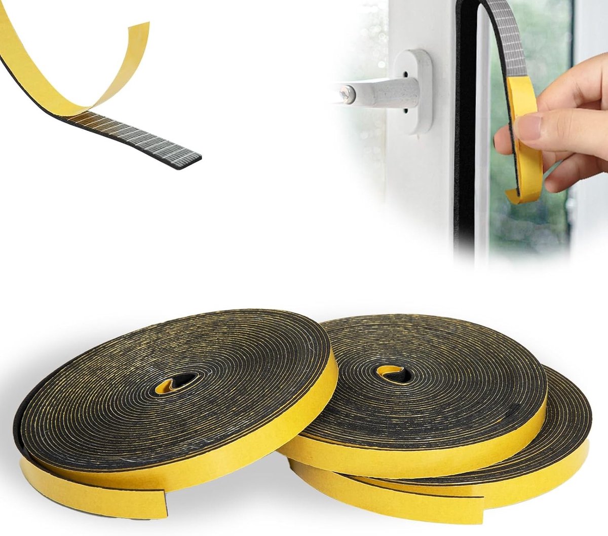 Zelfklevende afdichtband voor deuren en ramen, schuimafdichtband, waterdicht, 6 x 1.5 mm, 24 m, isolatie en geluidsdemping