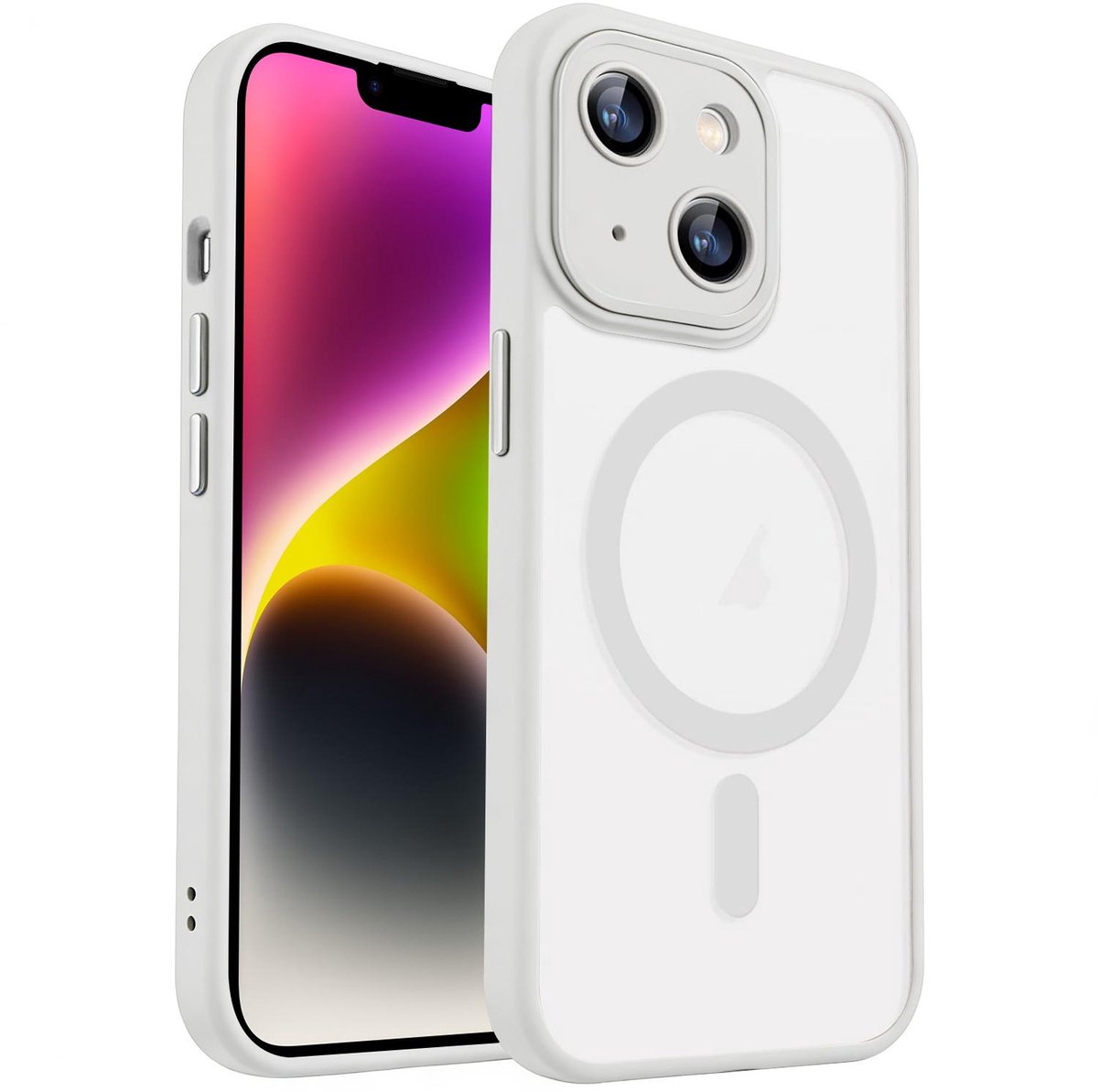XDcase Skin Feel Transparant Mat Hoesje met MagSafe magneet & Lensbescherming – iPhone 14 Wit