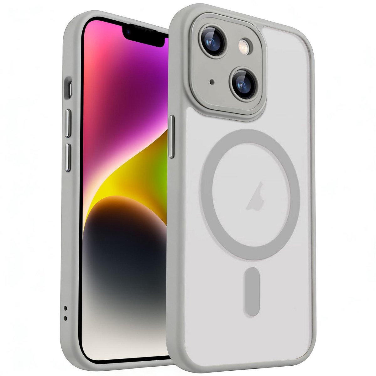 XDcase Skin Feel Transparant Mat Hoesje met MagSafe magneet & Lensbescherming – iPhone 14 Grijs