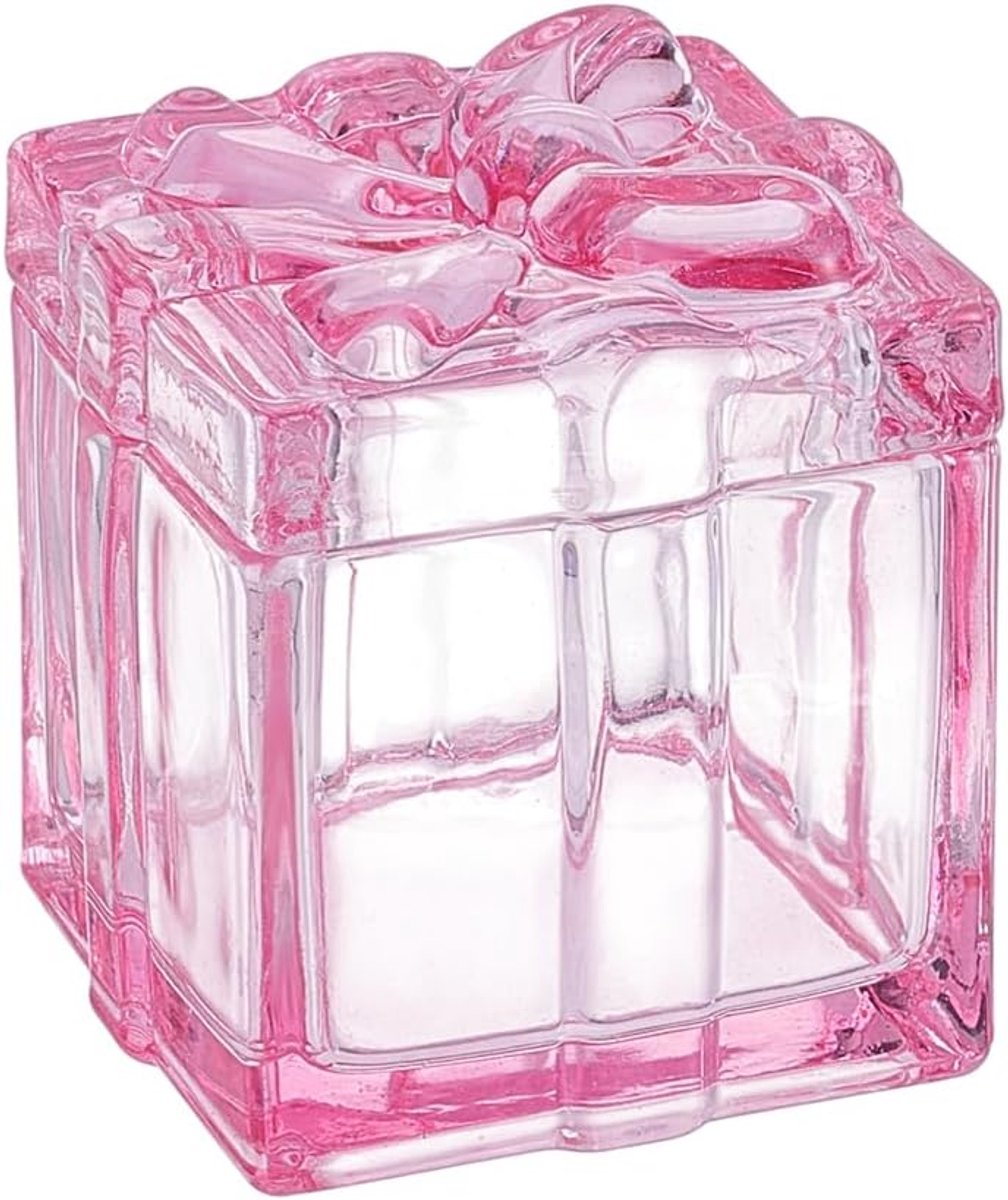 glazen potje met deksel 6,1 x 6 x 6,85 cm - roze vintage - decoratieve sieradendoos - stijlvolle opbergoplossing - ShopVlot
