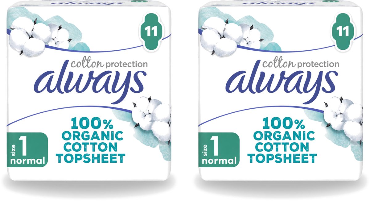 2 x Always – Maandverband – Bio Cotton Protection Ultra Normal met Vleugels – 11 stuks - Voordeelverpakking - 2 stuks