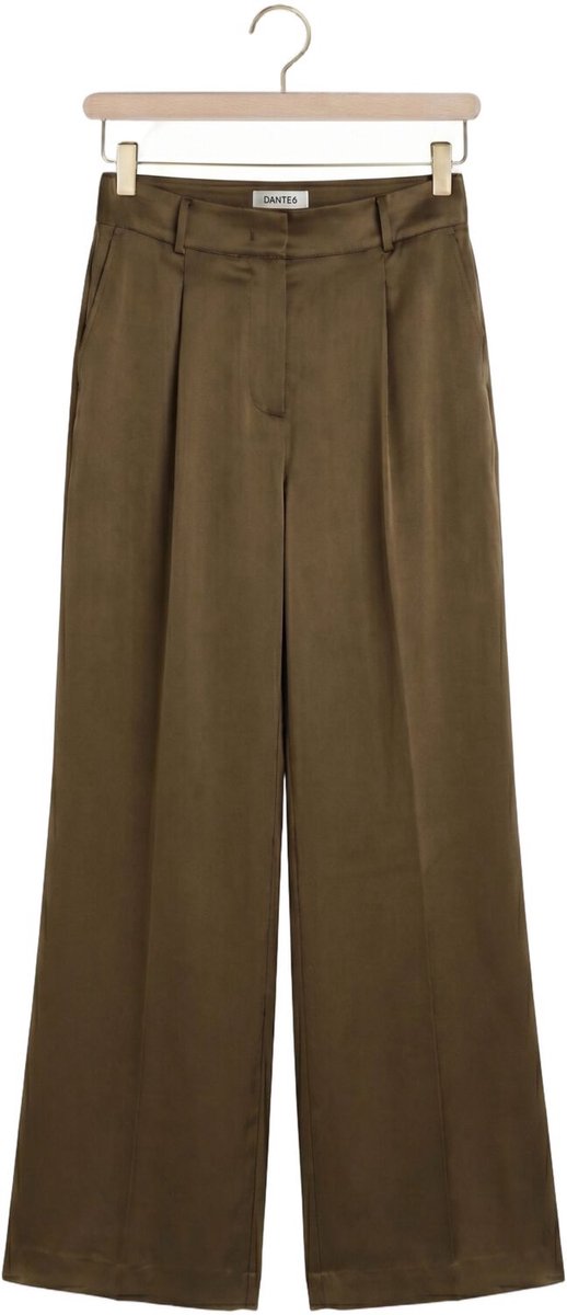 DANTE6 Jules Bold Satin Smart Pants Broeken Dames - Olijf - Maat 34