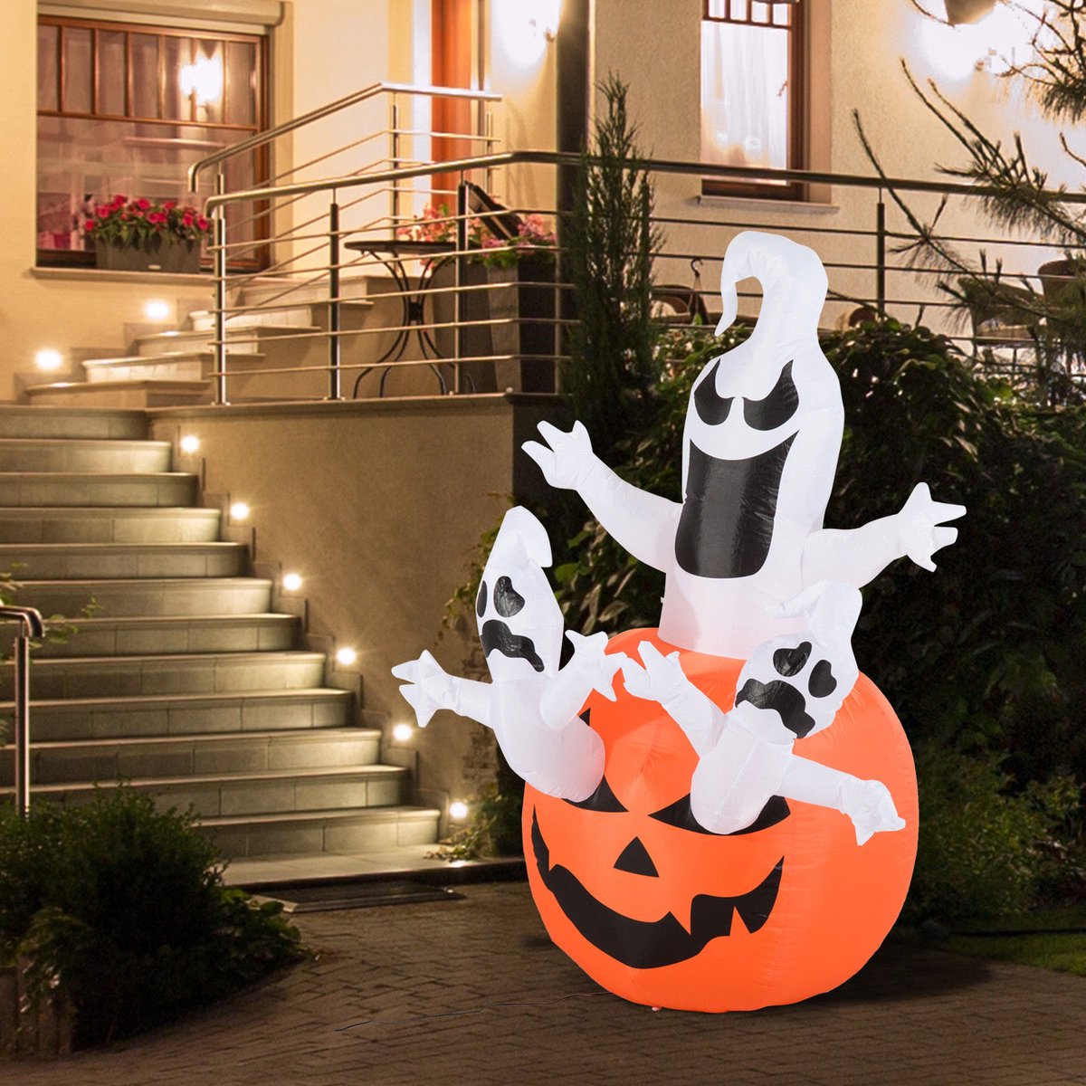 TEKROA® Halloween decoratie -Opblaasbare Halloween-decoratiefiguur (pompoen-geest) - led - 120 x 120 x 180 cm