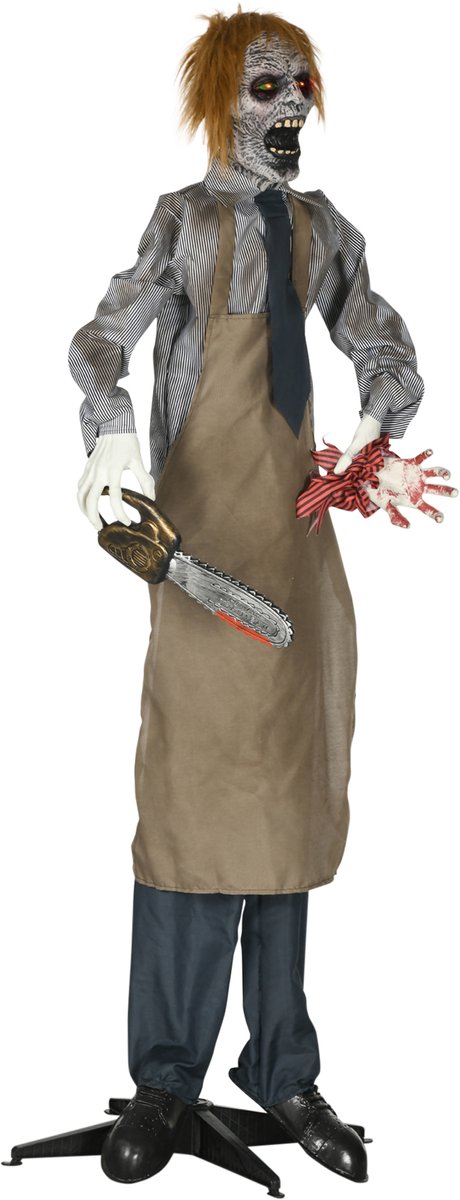 TEKROA® Halloween decoratie - kettingzaagmoordenaar - Halloween-decoratie horrorpop- geanimeerd - kettingzaaggeluid - automatische activering - 1,70 m