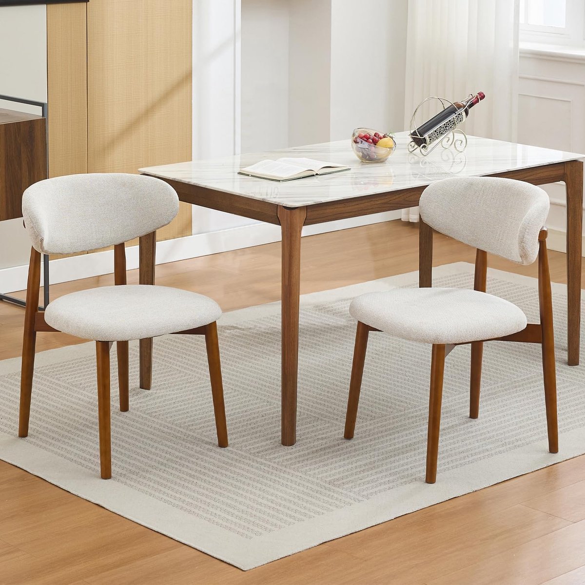 Houten Eetkamerstoelen Set van 2 - Beige Gestoffeerde Stoelen 136kg