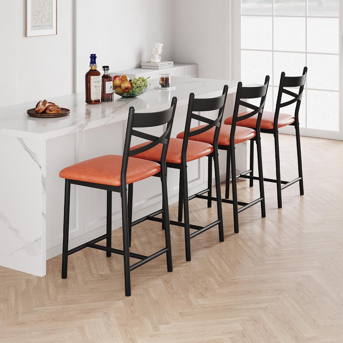 Barkrukken Set van 4 - Barstoelen met Leuning & Voetensteun Bruin