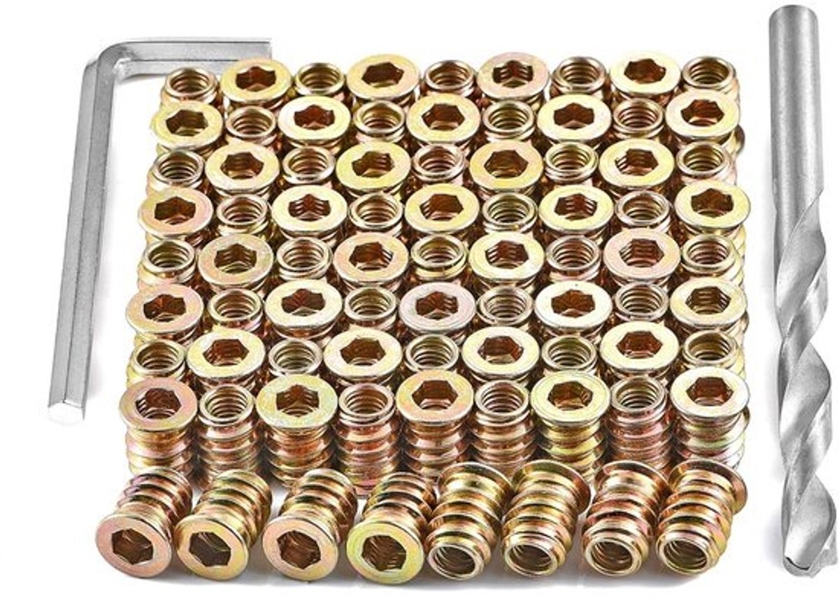 Houten meubelschroeven - Set draadinserts - Voor meubelmontage - Inclusief 80 stuks - M6 x 15 mm