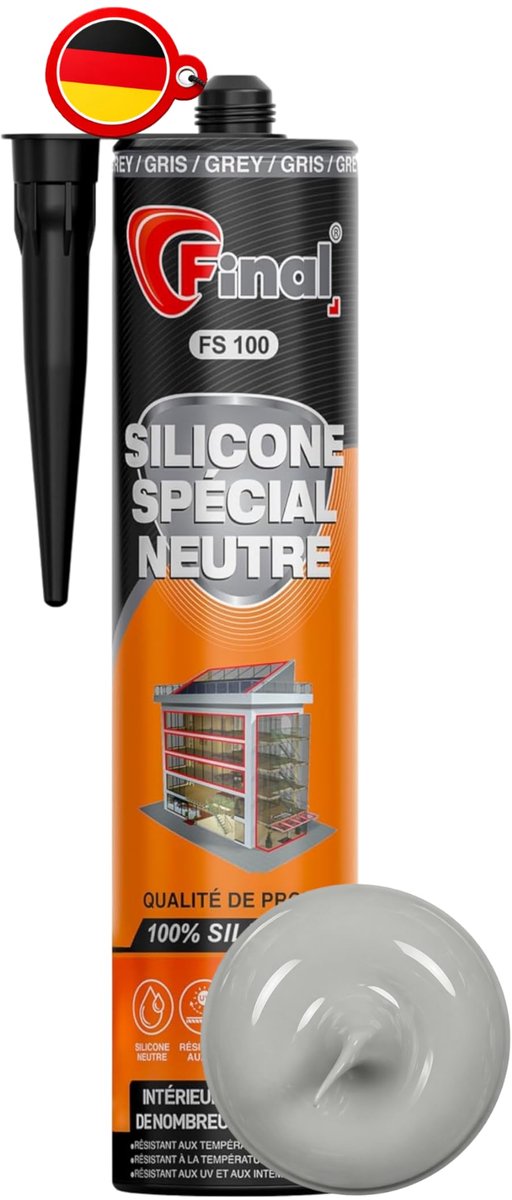 Final Allweather siliconen grijs, sterk hechtende afdichtstof voor binnen en buiten, 300 ml - ShopVlot