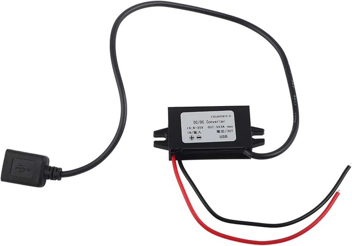 USB-poort - 12V/24V-adapter - compacte DC-DC-omzetter - zwart - voor auto-audio - USB-voeding 5V 3A - geschikt voor monitor