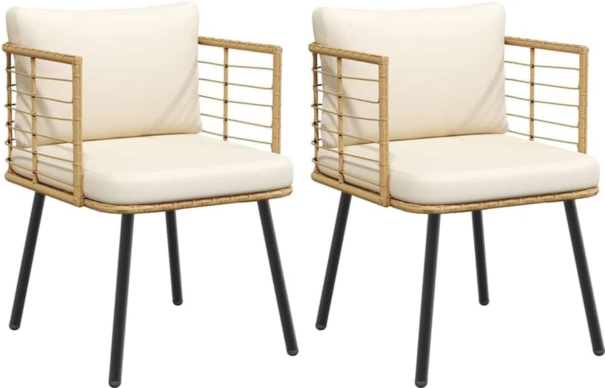 Tuinstoel voor buiten, kunststof rotan, met afneembare overtrek, wasbaar, voor terras of binnenplaats, stabiel metalen frame, comfortabele rugleuning