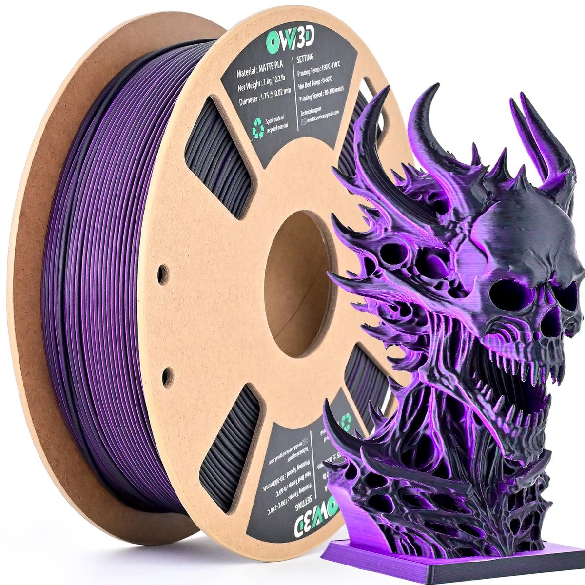 OVV3D PLA Filament 1.75mm 1kg, Matte Dual-Color Co-extrusion Black Purple 3D Printer Filament, High Precision 3D - ShopVlot