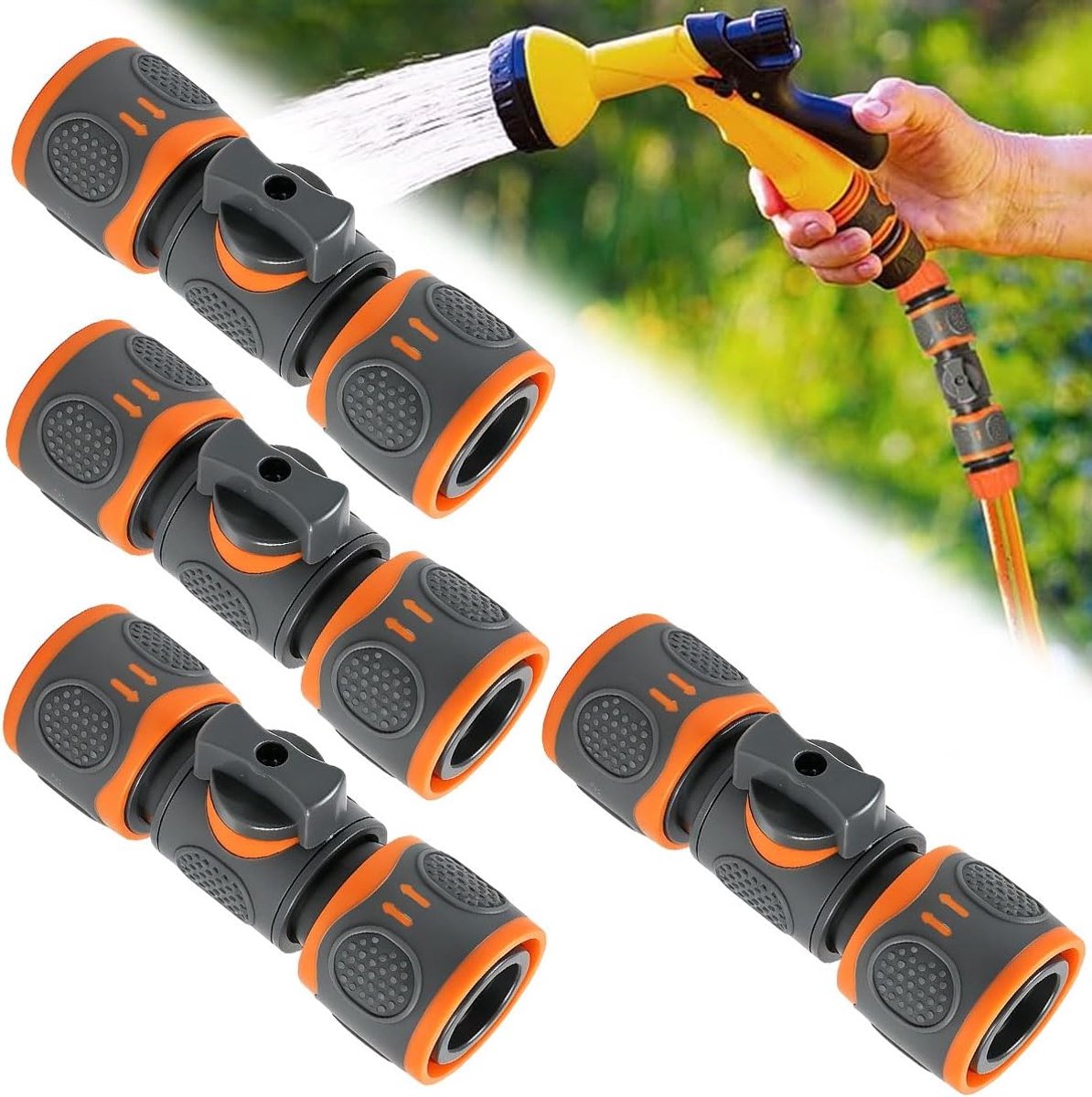 4 x tuinslangverbinders, 3/4 inch, snelkoppeling met regelventiel - ShopVlot