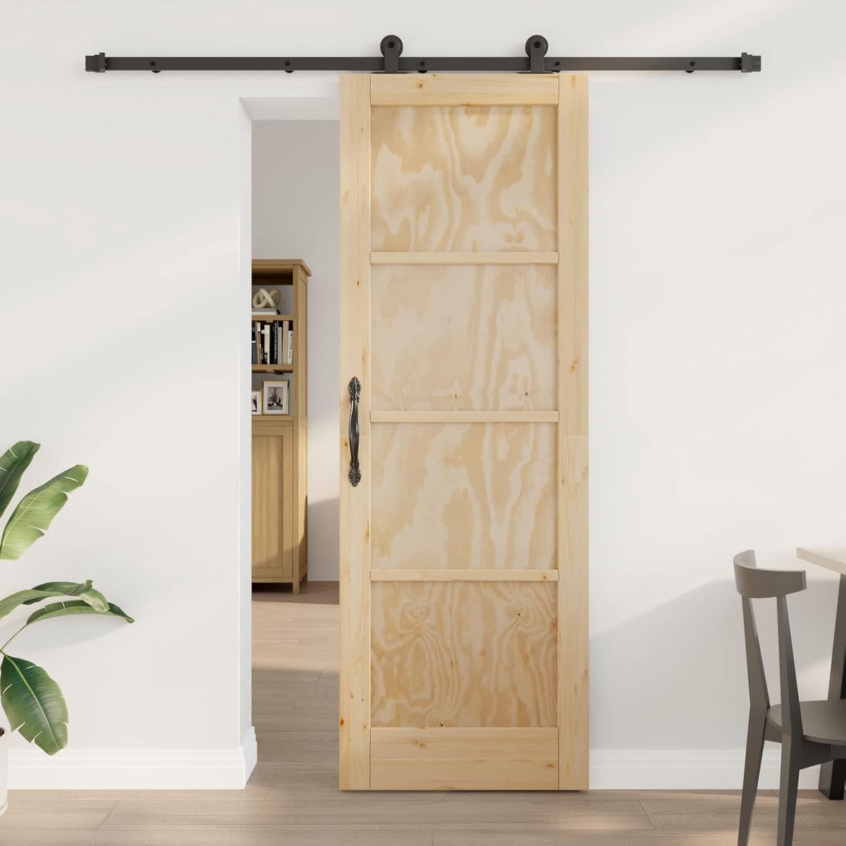 Schuifdeur van grenenhout met rail, zwart 73,5 x 211 cm