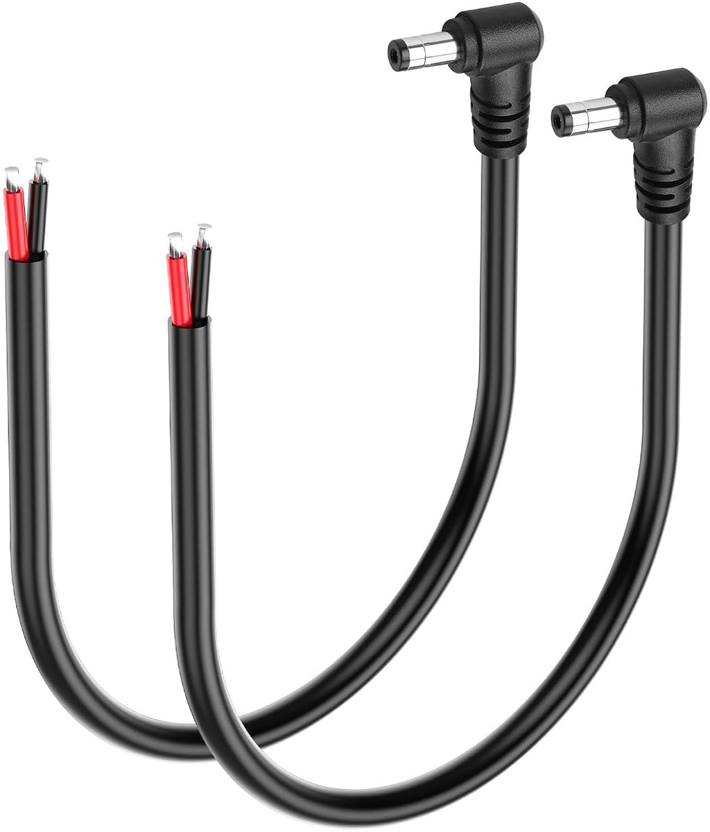 SinLoon 2pcs 14AWG DC5521 Power Pigtails Cable 12V/24V 90 Degree DC 0.5cm x 0.3cm Male Plug to Bare Wire Open End - ShopVlot