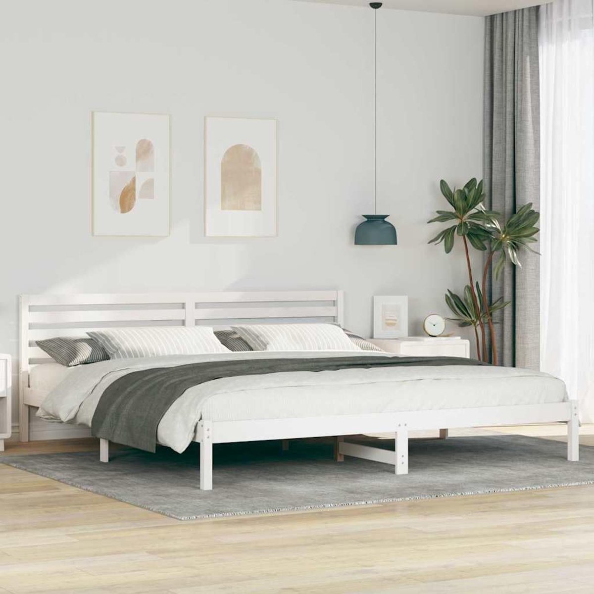 Grenenhout minimalistisch platformbed wit 180 x 220 cm