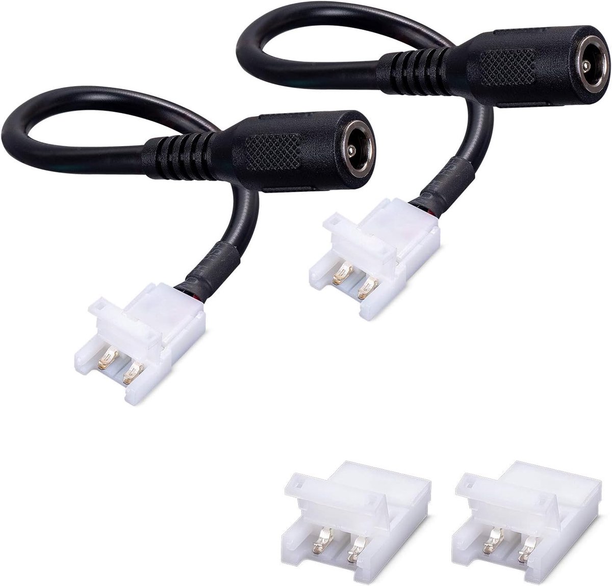 2 x LED connector for 2-pole 10 mm wide plain LED strips, DC plug between LED strips and an LED dimmer or power - ShopVlot