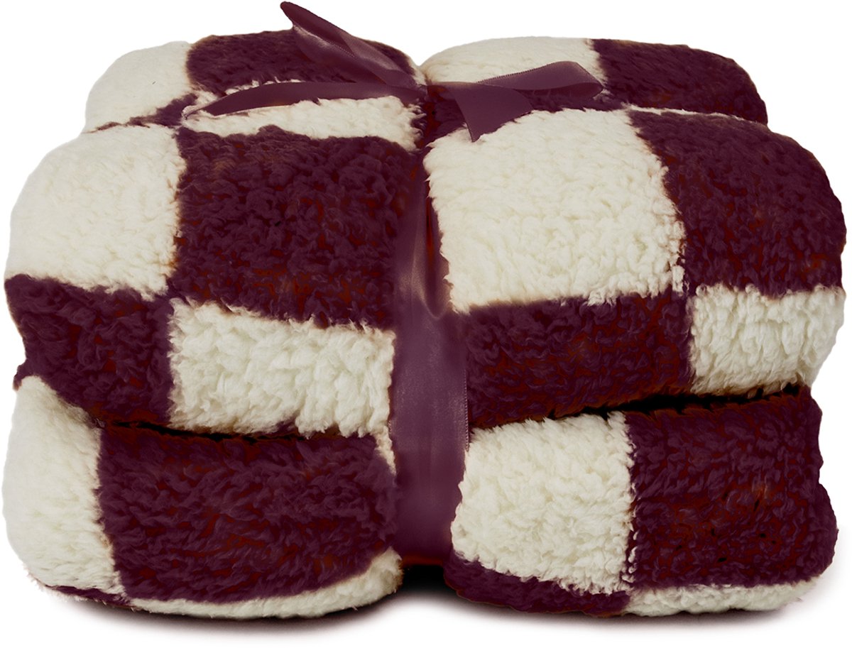 Unique Living Plaid Check 150x200cm - Dove White/ Dark Purple Wit