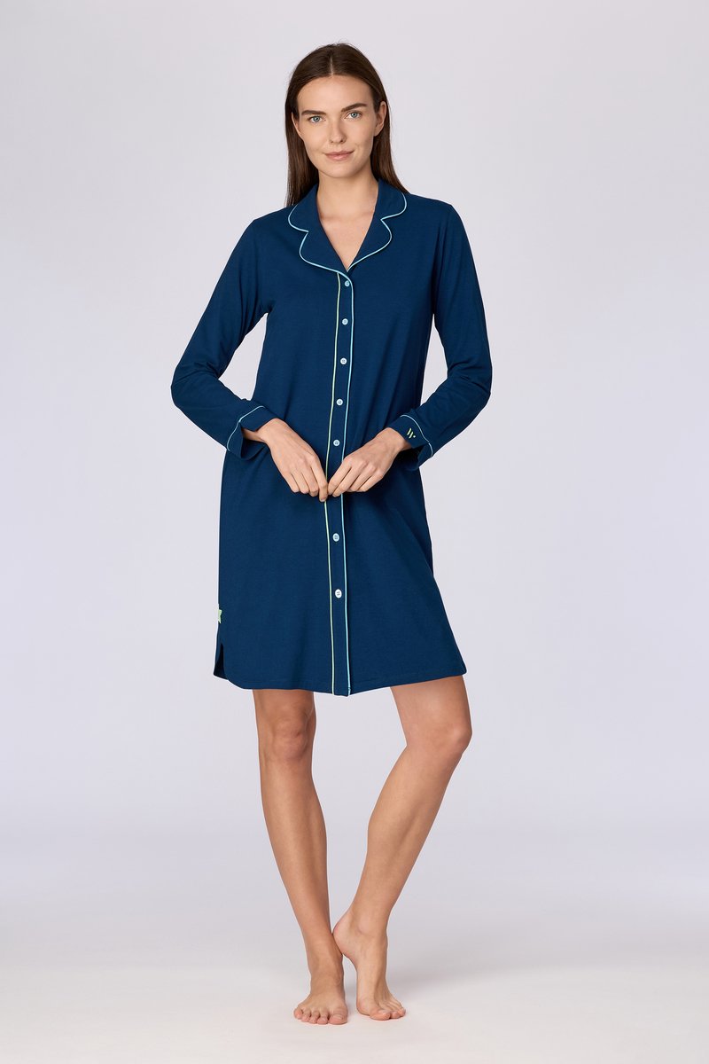 Woody slaapkleed dames doorknoop - donkerblauw - 262-15-XDF-Z/881