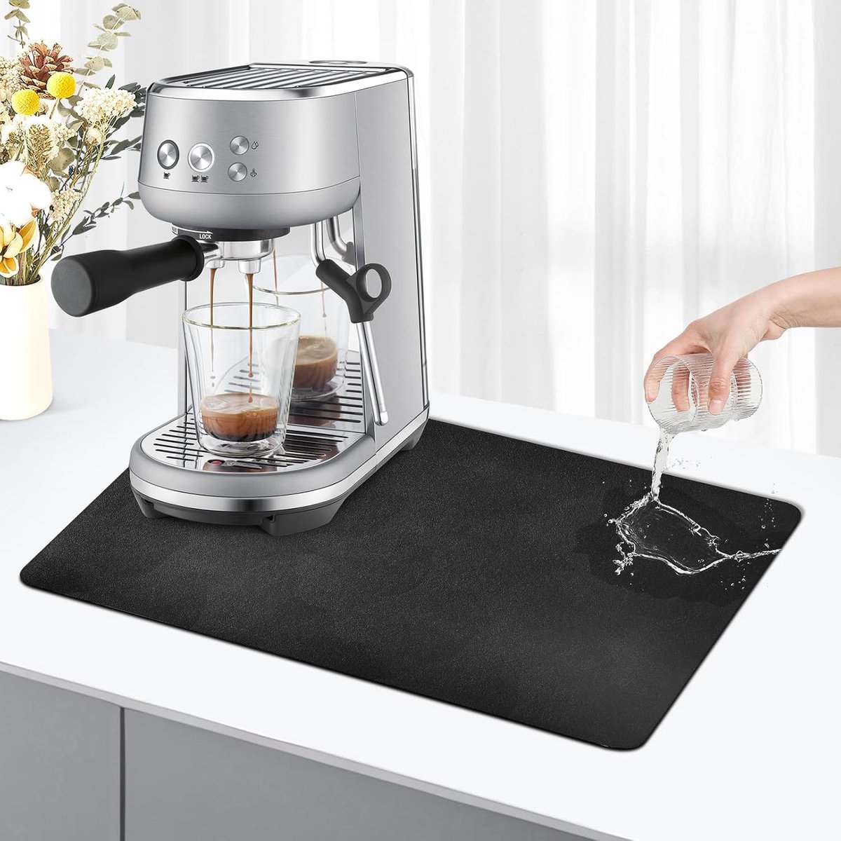 KitchenRaku Draining Mat, Draining Mat, Tableware, Absorbent Drying Mat Pad for Coffee Maker (Black, 40 x 70 cm) - ShopVlot