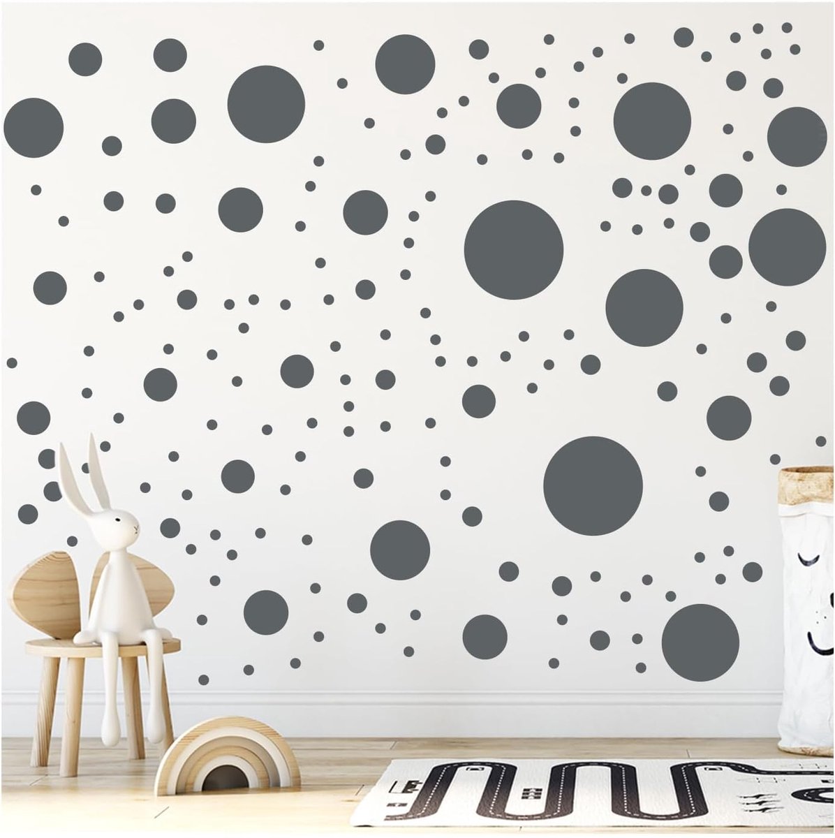 Muurstickers polkadot cirkels - 500+ stuks - grijs - decoratief voor kinderkamer, speelkamer - ShopVlot