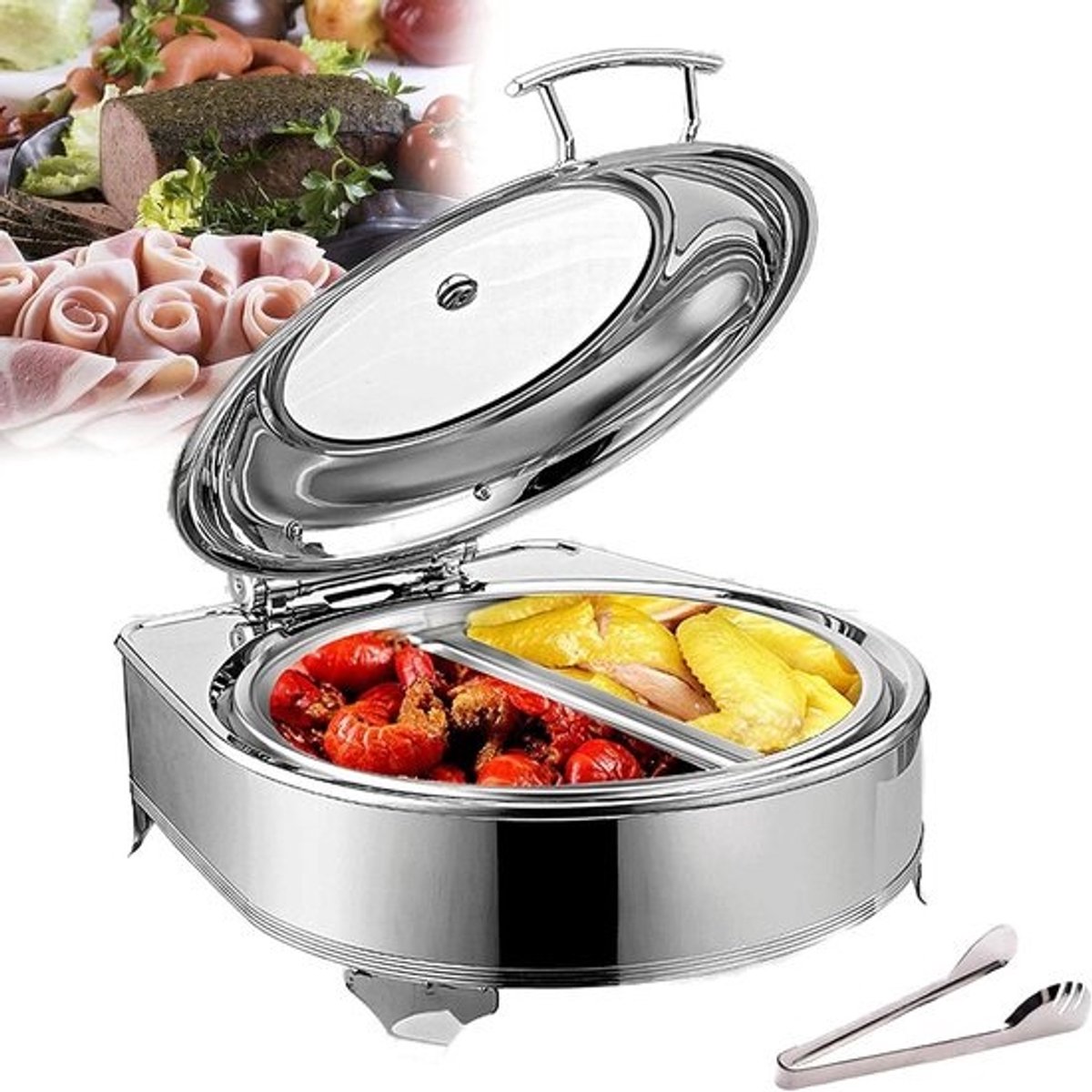 Elektrische voedselwarmer - Warmhoudschaal - Voor buffet - Voor buffetten - Feesten - Slimme temperatuurregeling - Inhoud 6 liter - Zilverkleurig