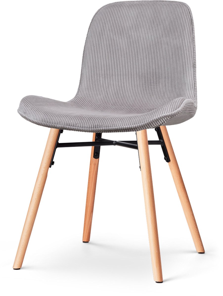 Nolon Nena-Fé Eetkamerstoel Ribstof Warm Grijs - Stof - Houten Poten Rib - Warmgrijs - Naturel onderstel