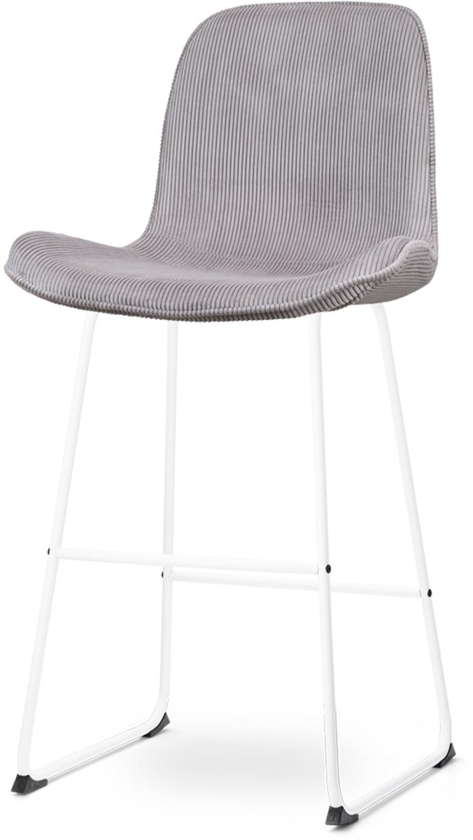 Nolon Nino-Fé Barkruk Ribstof Warm Grijs - Wit Onderstel - 75 cm - Stof - Barkruk met Rugleuning Rib - Warmgrijs - Wit onderstel