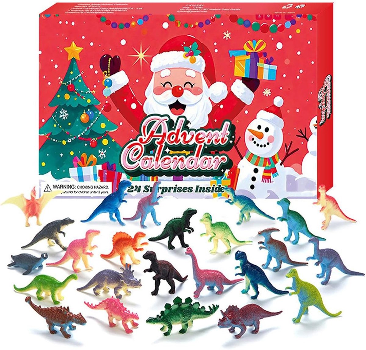Dinosaurus kerst adventskalender- 24-daagse aftelkalender met diverse dinosaurusfiguren- educatief kerstcadeau voor kinderen