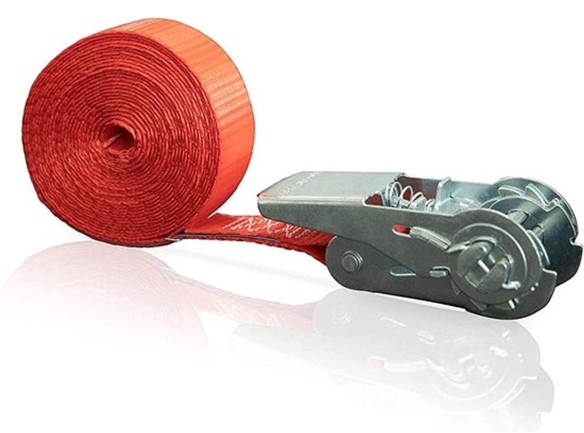 Spanband met ratel - 1-delig - 700 daN - 4 meter lengte - Rode spanbanden - met ratel