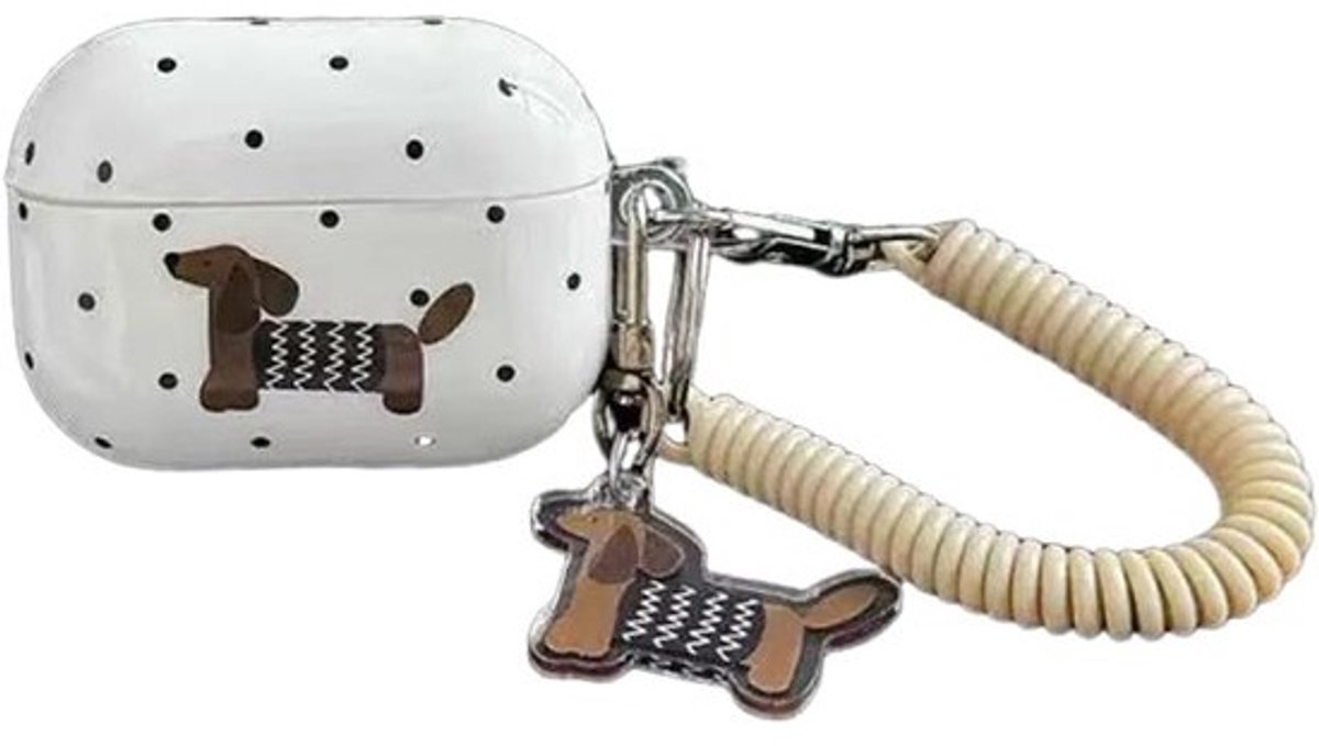 AirPods Pro 2-hoesje - Oortelefoonbeschermhoes - Dagelijks gebruik - 3D-puppypatroon - Wit
