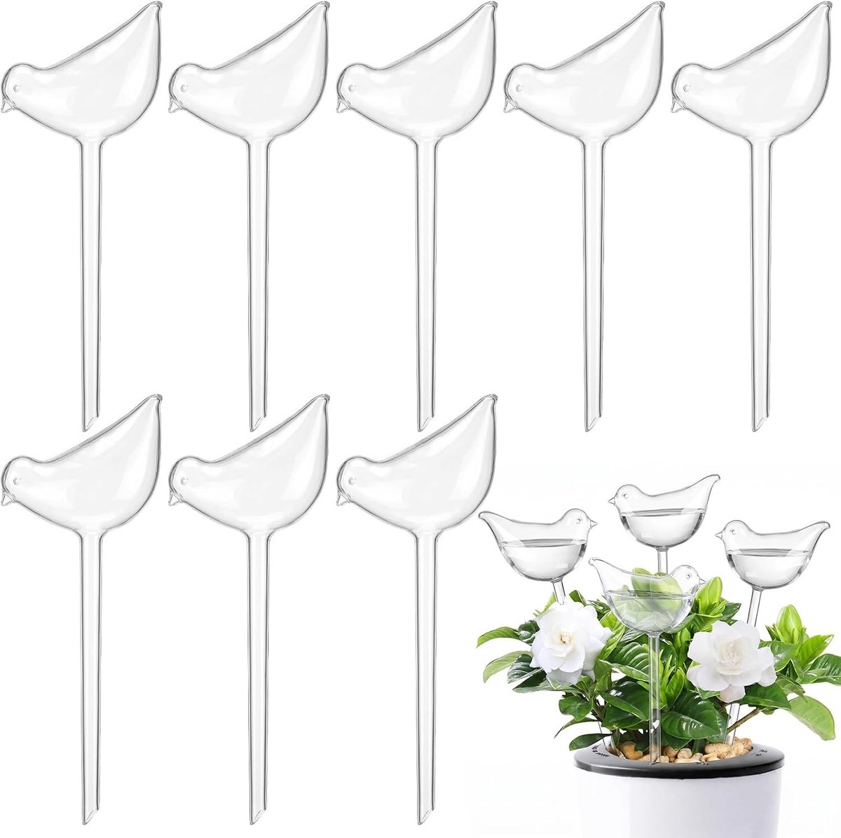 Set van 8 Irrigatieballen in Vogelvorm - Waterdispenser voor Planten, Transparant, Tuinaccessoires en Plantenverzorging