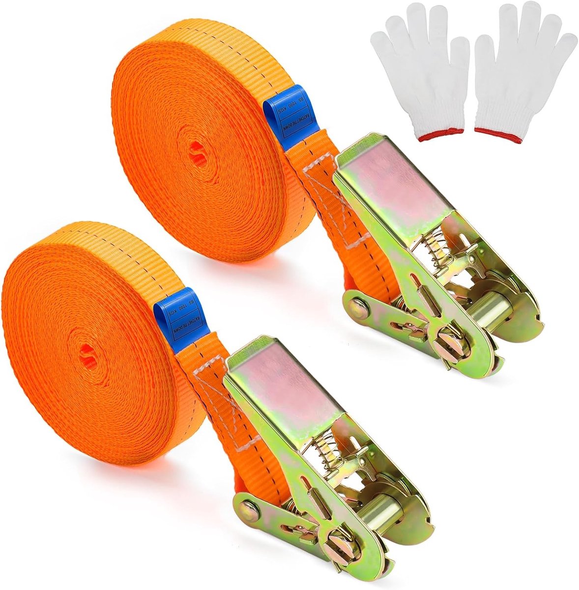 Set van 2 spanbanden met ratel, 8 m lange verstelbare bevestigingsriemen, ideale lashing straps voor transport en vracht, 25 mm breed