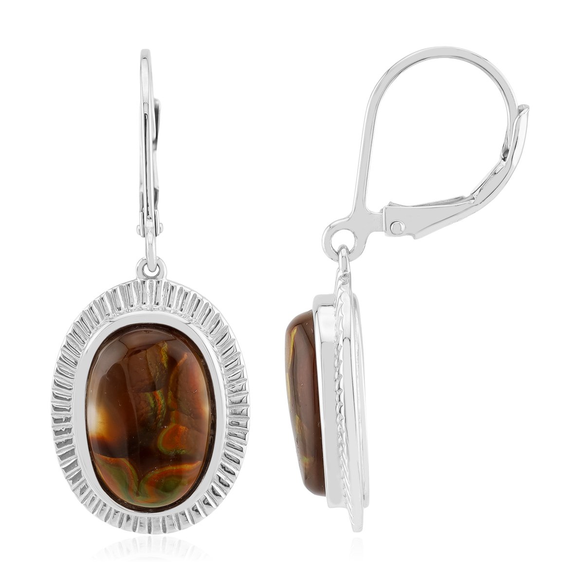 Cavill - Zilveren oorbellen 925 sterlingzilver - 7,47 ct Mexicaanse Vuuragaat ovaal fancy cabochon - Gerhodineerd - Lengte 33 mm - Dames Oorbellen