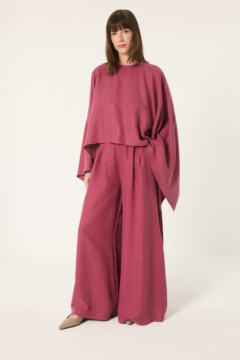 Touché Privé - Set van tuniek met vlindermouwen en broek - Bordeaux - Dames
