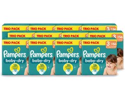 12 x Pampers – Luiers – Baby-Dry Trio Pack Maat 3 (6-10 kg) – 156 Luiers - Voordeelverpakking - 12 stuks