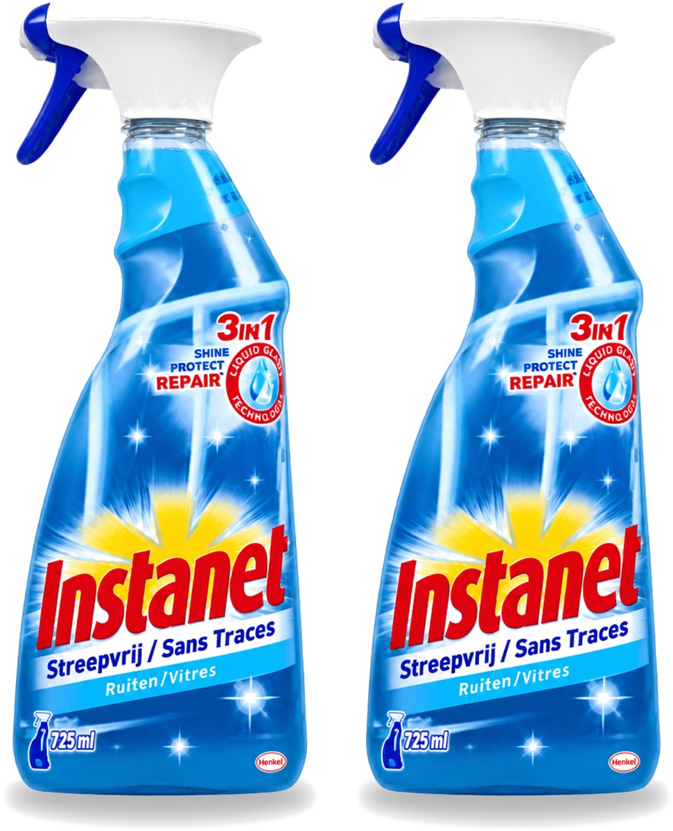 2 x Instanet - Ruitenreiniger - Streepvrij - 3in1 Spray - 725 ml - Voordeelverpakking - 2 stuks