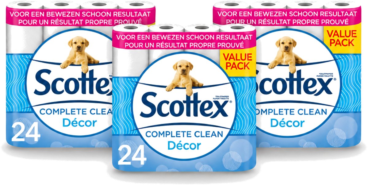3 x Scottex - Toiletpapier - 2-laags - 24 Rollen - Voordeelverpakking - 3 stuks