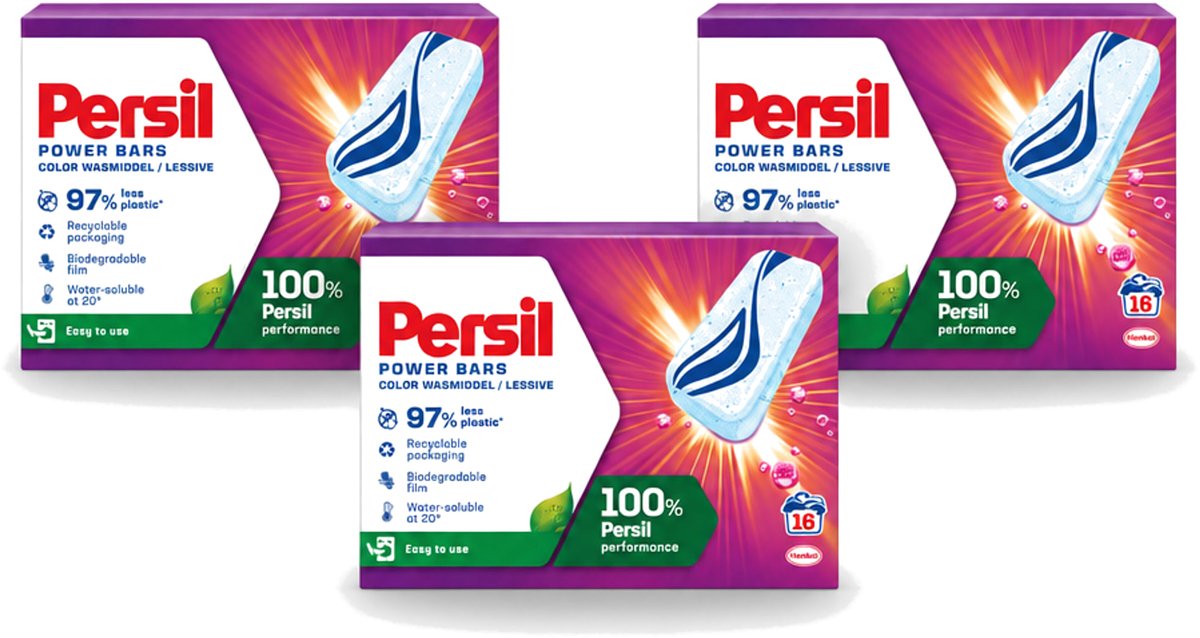3 x Persil Power Bars - Wasmiddeltabletten - Gekleurde Was - 16 Wasbeurten - Voordeelverpakking - 3 stuks