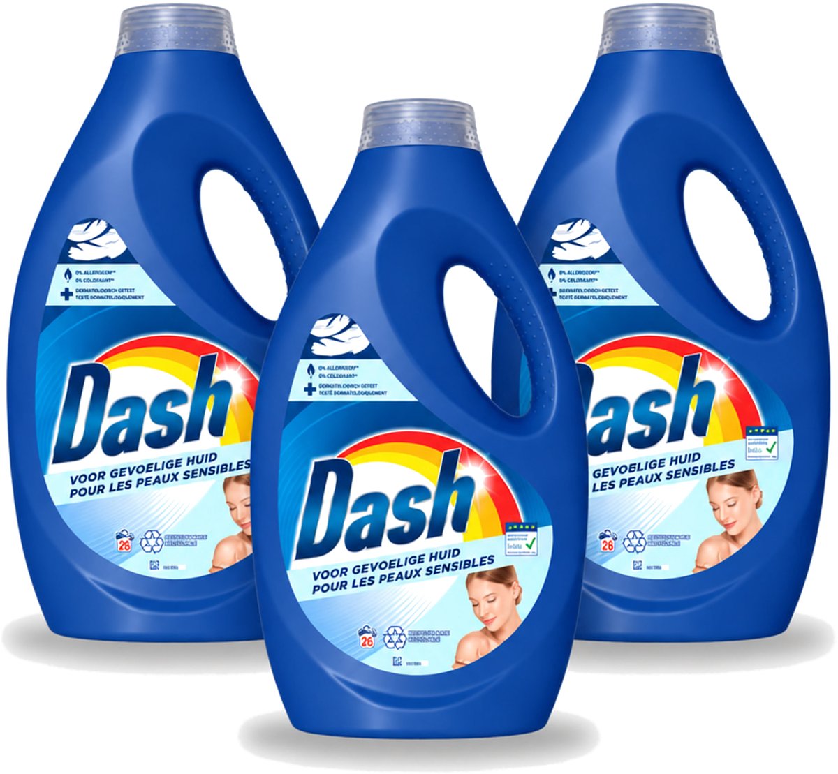 3 x Dash Sensitive - Vloeibaar Wasmiddel - Voor Gevoelige Huid - Witte en Gekleurde Was - 26 Wasbeurten - Voordeelverpakking - 3 stuks