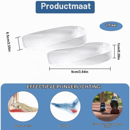 Comfortabele Gel Hakpads voor Ondersteuning van de Hiel en Achillespees - 2 Paar met 1cm Hakwig — afbeelding 5