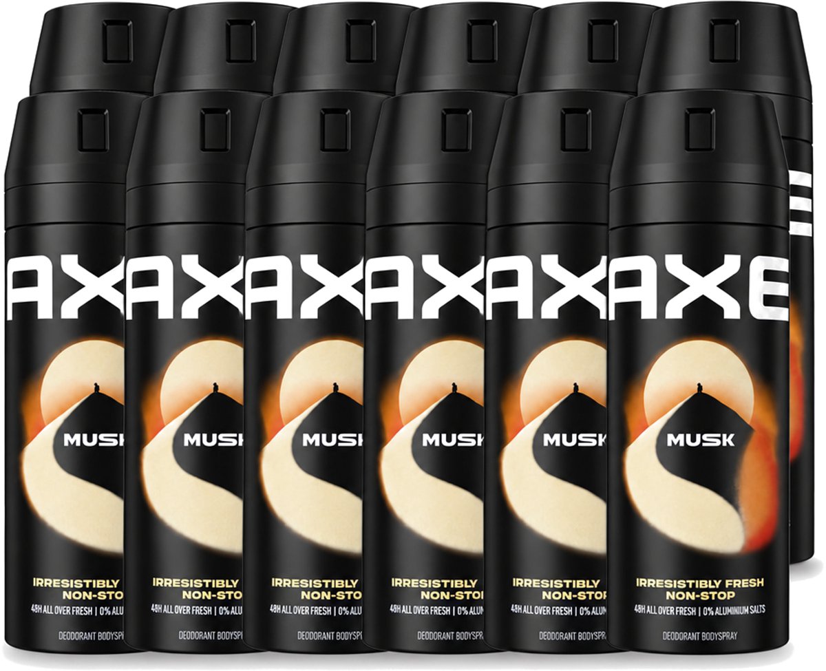 12 x Axe - Deodorant Bodyspray - 48hrs Fresh - Musk - Patchouli & Fougere - 150 ml - Voordeelverpakking - 12 stuks