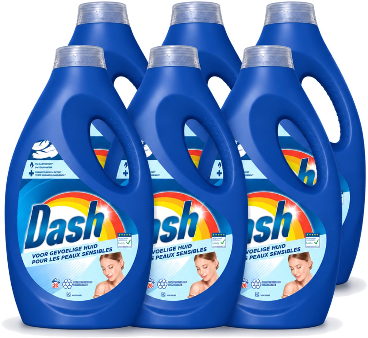 6 x Dash Sensitive - Vloeibaar Wasmiddel - Voor Gevoelige Huid - Witte en Gekleurde Was - 26 Wasbeurten - Voordeelverpakking - 6 stuks